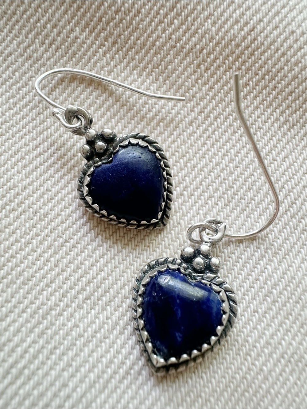 925 Lapis Lazul Sterling Silver Mini Heart Drop Earrings with Deep Blue Stone